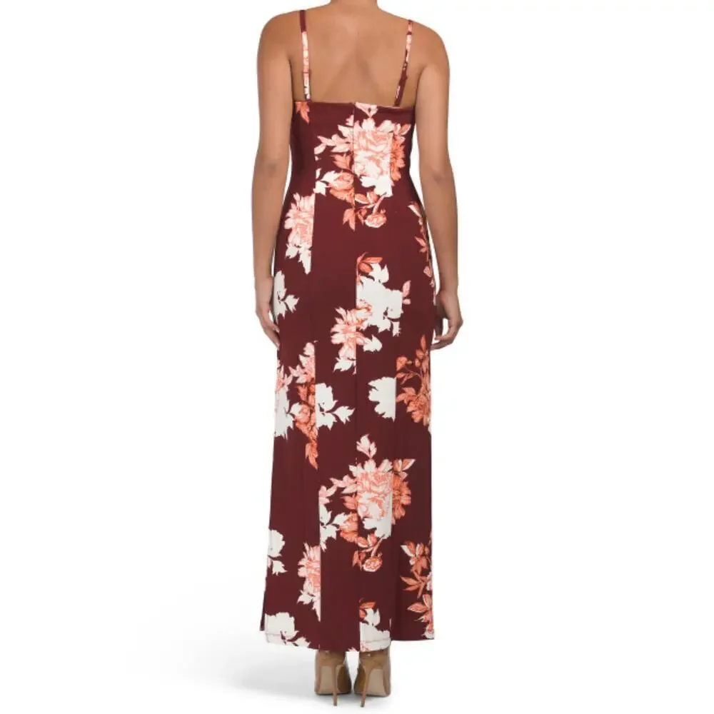 NWT RACHEL ROY Women's Floral Print Square Neck Side Slit Maxi Dress